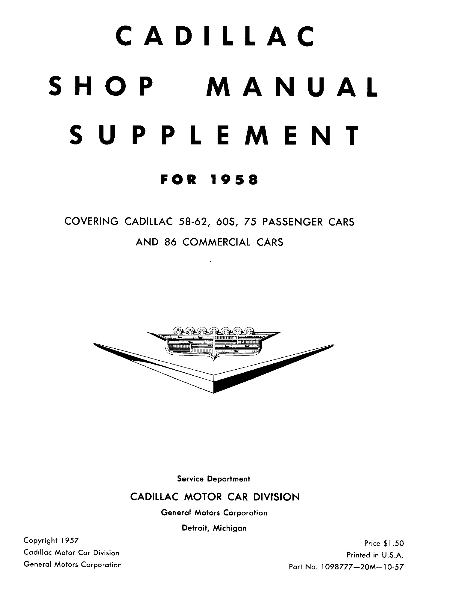 1958 Cadillac Shop Manual General Information Page 2 Of 7 0273